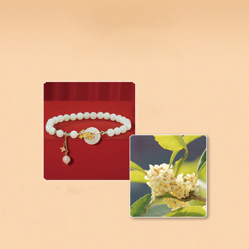 Pendentif de collier pour bracelet porte-bonheur Foviel en argent sterling 925, jade de Hetian naturel, fleurs d'osmanthus et boucle de paix en zircon