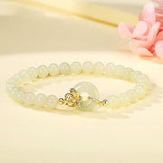 Foviel 925 Sterling Silver Natural Hetian Jade Autumn Chrysanthemum Peace Buckle Prosperity Bracelet