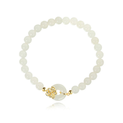 Foviel 925 Sterling Silver Natural Hetian Jade Autumn Chrysanthemum Peace Buckle Prosperity Bracelet
