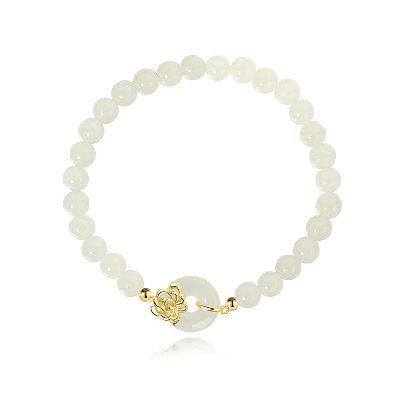 Foviel 925 Sterling Silver Natural Hetian Jade Autumn Chrysanthemum Peace Buckle Prosperity Bracelet