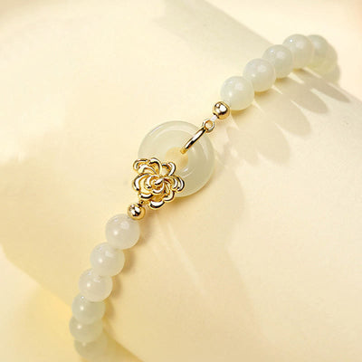 Foviel 925 Sterling Silver Natural Hetian Jade Autumn Chrysanthemum Peace Buckle Prosperity Bracelet