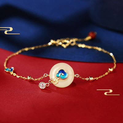 Bracelet Foviel en argent sterling 925, jade de Khotan naturel, motif de nuages de bon augure et d'abondance
