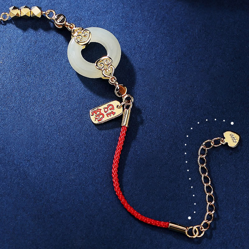 Foviel Pendentif Collier Bracelet de chance en argent sterling 925, boucle de paix en jadéite de Hetian naturelle en forme de gourde avec zircon