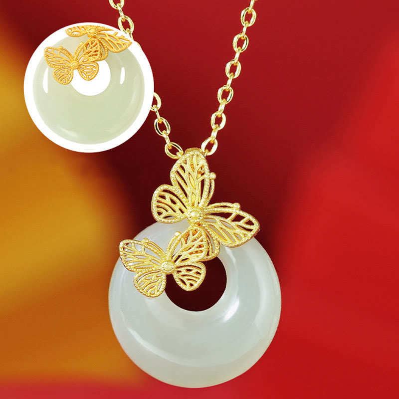 Foviel 925 Sterling Silver Natural Hetian Jade Butterfly Prosperity Necklace Pendant