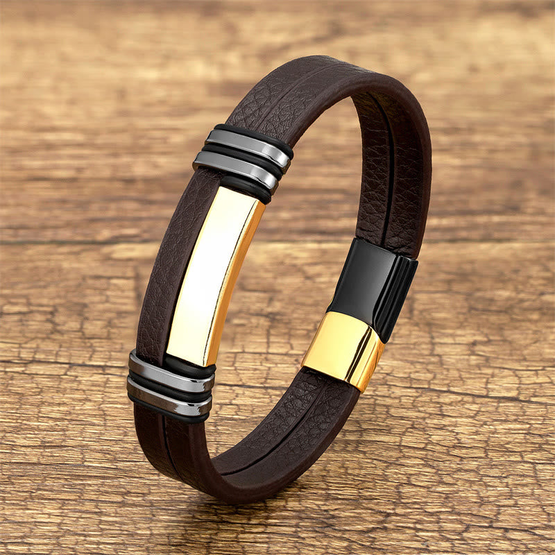 Foviel Brown Leather Titanium Steel Buckle Balance Bracelet