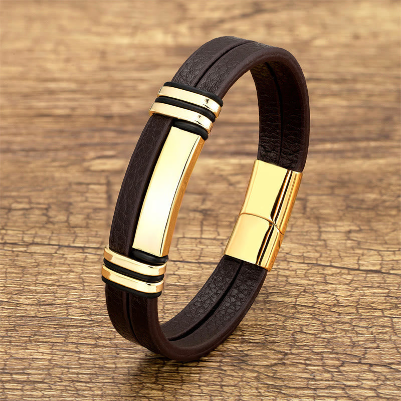 Foviel Brown Leather Titanium Steel Buckle Balance Bracelet