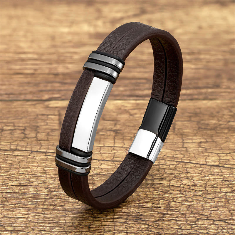 Bracelet équilibre Foviel en cuir marron avec boucle en acier titane