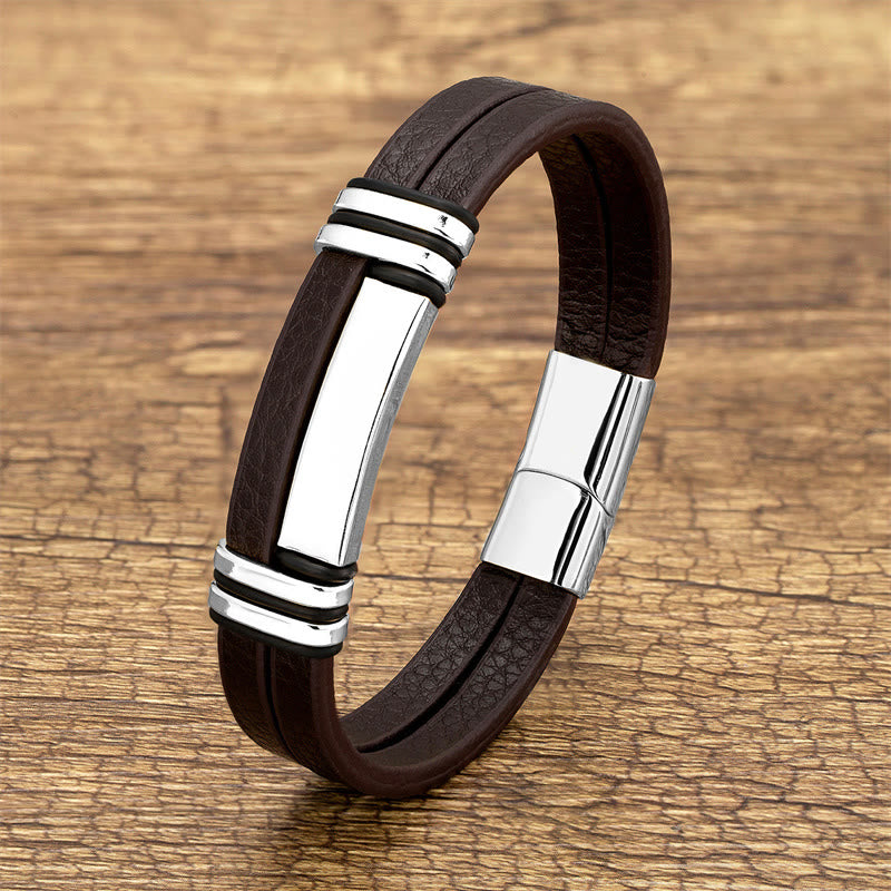 Bracelet équilibre Foviel en cuir marron avec boucle en acier titane