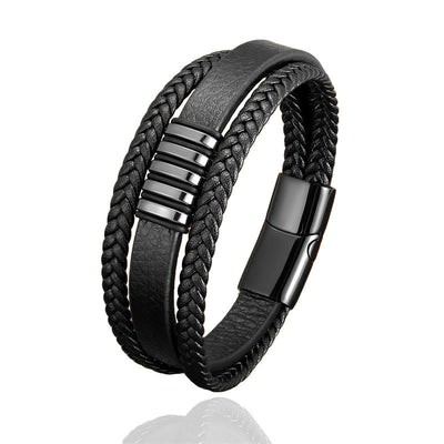 Foviel Multi-layer Leather Rope Titanium Steel Buckle Balance Bracelet