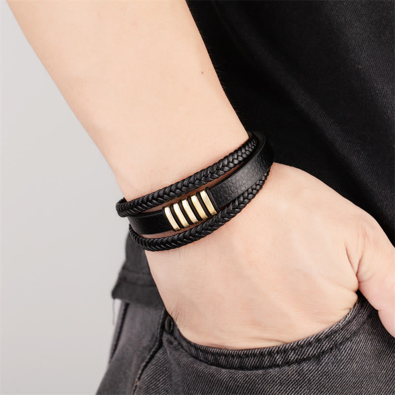 Foviel Multi-layer Leather Rope Titanium Steel Buckle Balance Bracelet