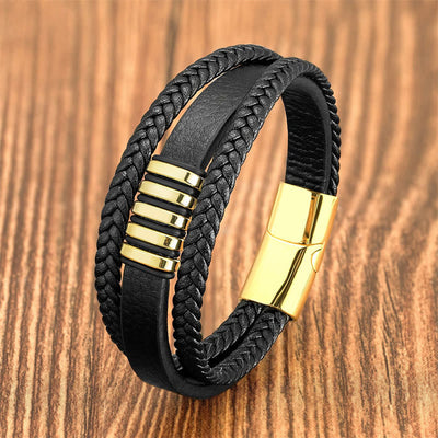 Foviel Multi-layer Leather Rope Titanium Steel Buckle Balance Bracelet