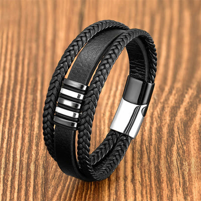 Foviel Multi-layer Leather Rope Titanium Steel Buckle Balance Bracelet