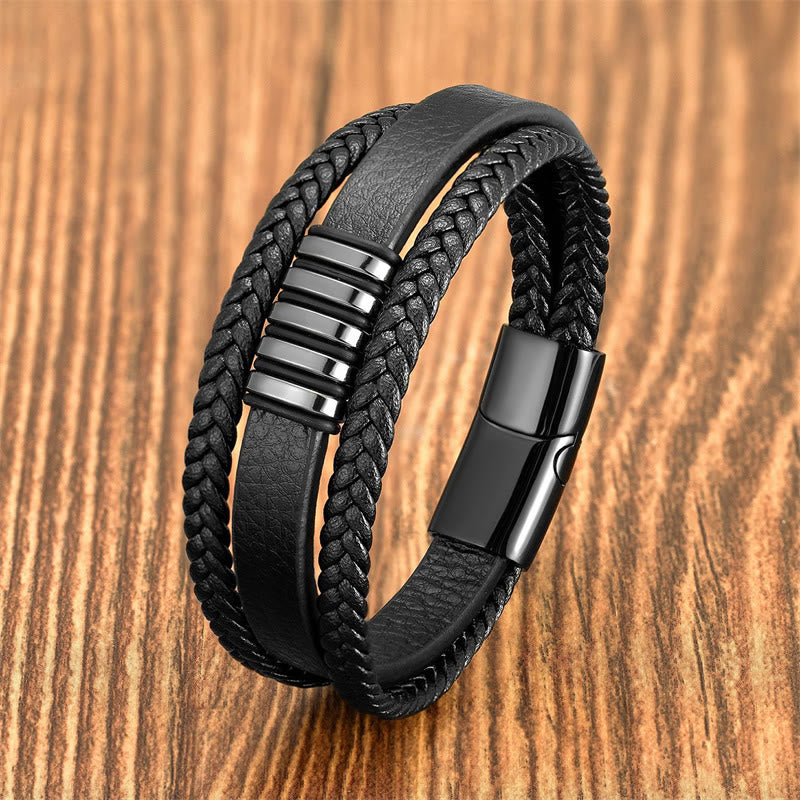 Foviel Multi-layer Leather Rope Titanium Steel Buckle Balance Bracelet