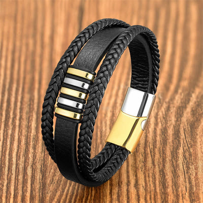 Foviel Multi-layer Leather Rope Titanium Steel Buckle Balance Bracelet