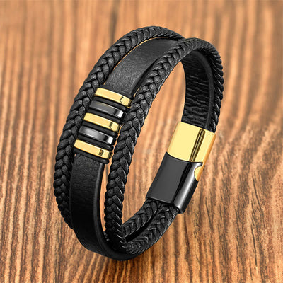 Foviel Multi-layer Leather Rope Titanium Steel Buckle Balance Bracelet