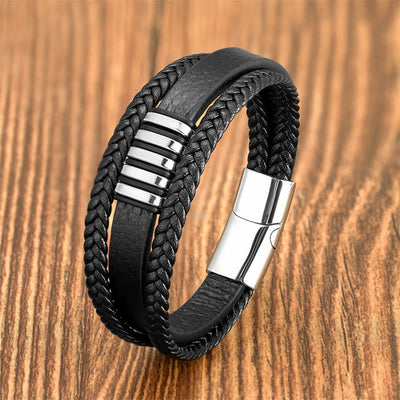 Foviel Multi-layer Leather Rope Titanium Steel Buckle Balance Bracelet