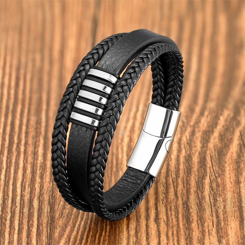 Foviel Multi-layer Leather Rope Titanium Steel Buckle Balance Bracelet