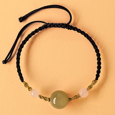 Foviel Hetian Jade Black Onyx Red Agate Bead Luck Braided Bracelet
