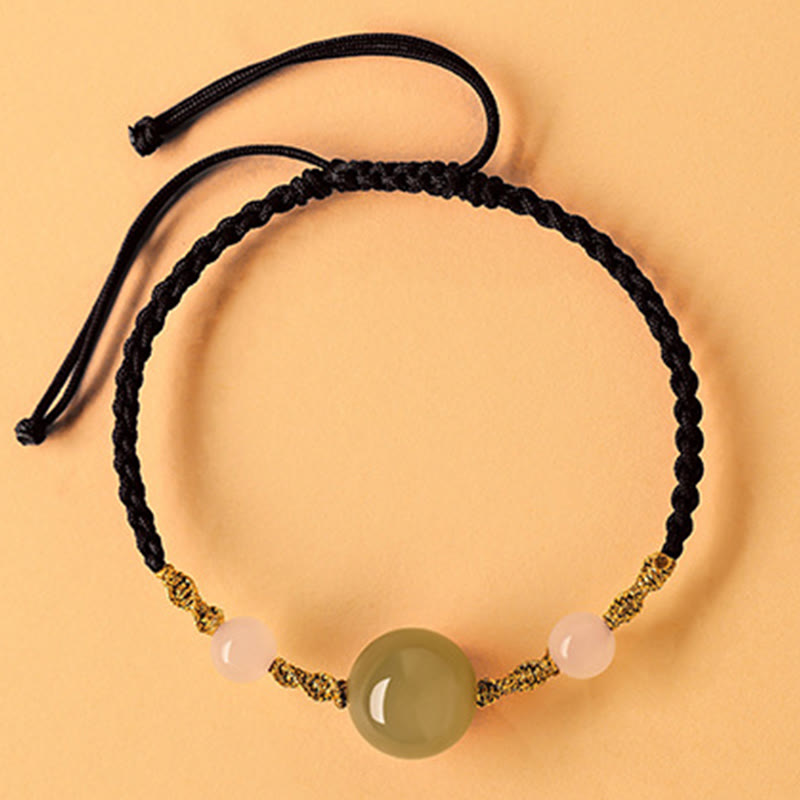 Foviel Hetian Jade Black Onyx Red Agate Bead Luck Braided Bracelet