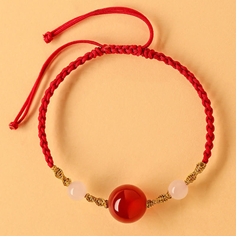 Foviel Hetian Jade Black Onyx Red Agate Bead Luck Braided Bracelet
