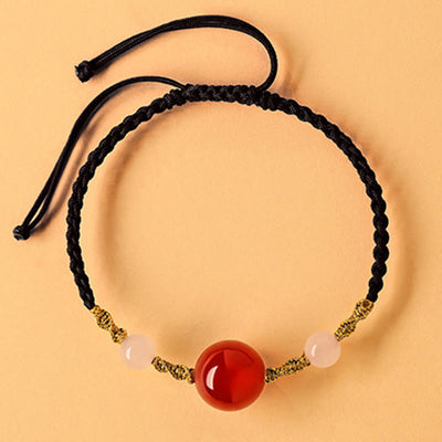 Foviel Hetian Jade Black Onyx Red Agate Bead Luck Braided Bracelet