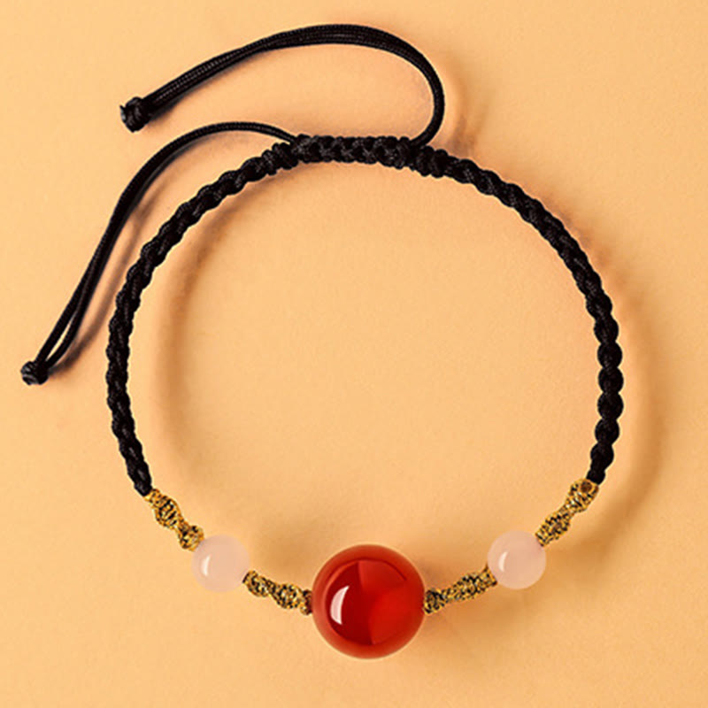 Foviel Hetian Jade Black Onyx Red Agate Bead Luck Braided Bracelet