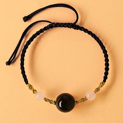 Foviel Hetian Jade Black Onyx Red Agate Bead Luck Braided Bracelet