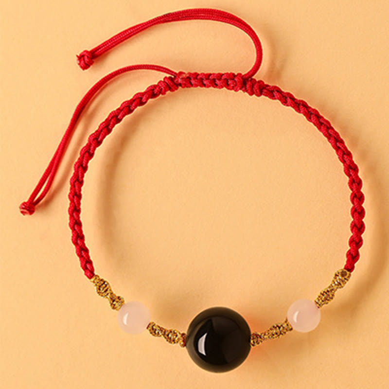 Foviel Hetian Jade Black Onyx Red Agate Bead Luck Braided Bracelet