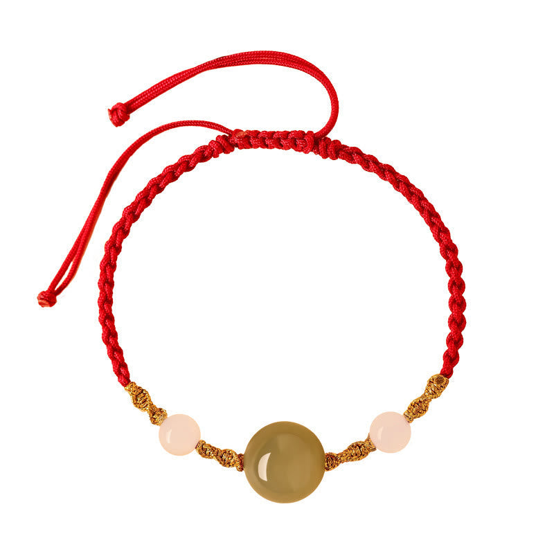Foviel Hetian Jade Black Onyx Red Agate Bead Luck Braided Bracelet