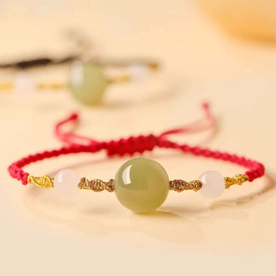 Foviel Hetian Jade Black Onyx Red Agate Bead Luck Braided Bracelet