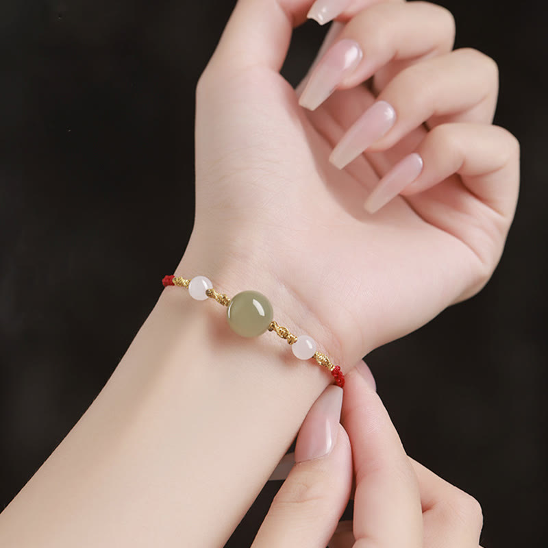 Foviel Hetian Jade Black Onyx Red Agate Bead Luck Braided Bracelet