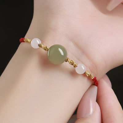 Foviel Hetian Jade Black Onyx Red Agate Bead Luck Braided Bracelet