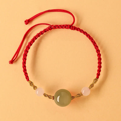 Foviel Hetian Jade Black Onyx Red Agate Bead Luck Braided Bracelet