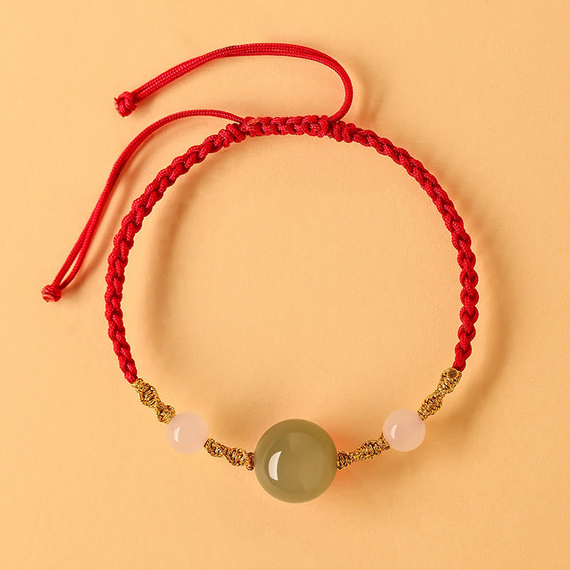Foviel Hetian Jade Black Onyx Red Agate Bead Luck Braided Bracelet