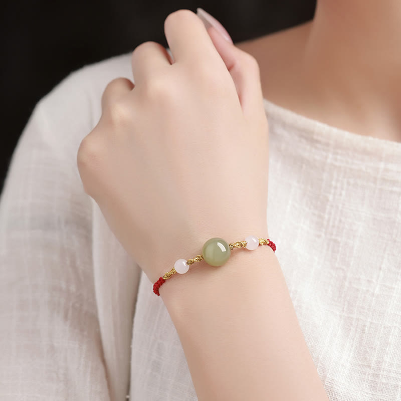 Foviel Hetian Jade Black Onyx Red Agate Bead Luck Braided Bracelet