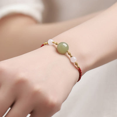 Foviel Hetian Jade Black Onyx Red Agate Bead Luck Braided Bracelet