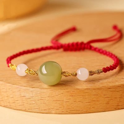 Foviel Hetian Jade Black Onyx Red Agate Bead Luck Braided Bracelet
