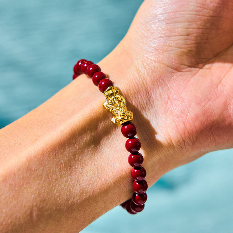 Foviel Natural Cinnabar Beads Pixiu Blessing Bracelet