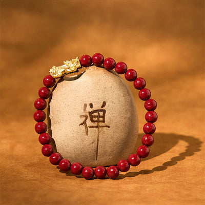 Foviel Natural Cinnabar Beads Pixiu Blessing Bracelet