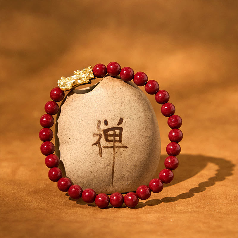 Foviel Natural Cinnabar Beads Pixiu Blessing Bracelet