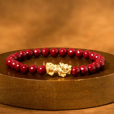 Foviel Natural Cinnabar Beads Pixiu Blessing Bracelet