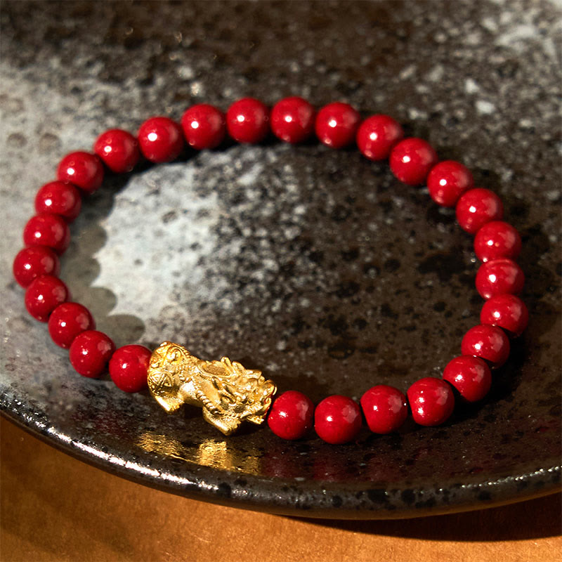 Foviel Natural Cinnabar Beads Pixiu Blessing Bracelet