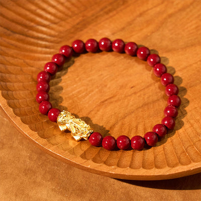 Foviel Natural Cinnabar Beads Pixiu Blessing Bracelet