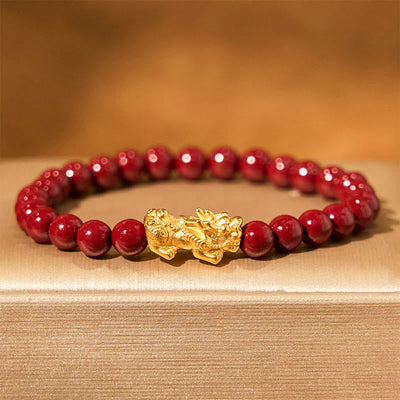 Foviel Natural Cinnabar Beads Pixiu Blessing Bracelet