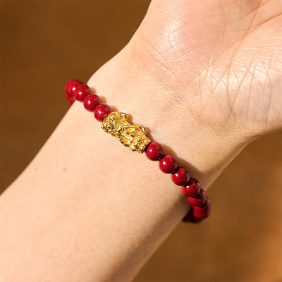 Foviel Natural Cinnabar Beads Pixiu Blessing Bracelet