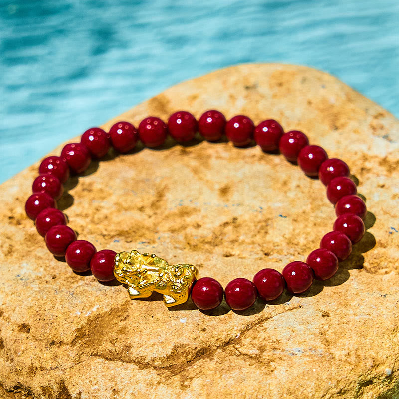 Foviel Natural Cinnabar Beads Pixiu Blessing Bracelet