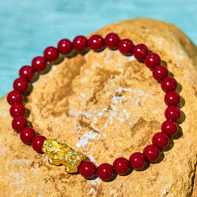 Foviel Natural Cinnabar Beads Pixiu Blessing Bracelet