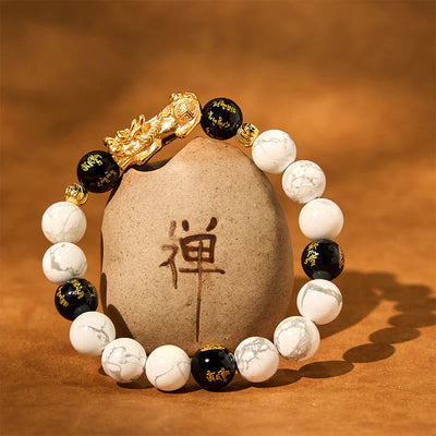 Foviel Vintage White Turquoise Black Onyx Pixiu Beads Blessing Bracelet