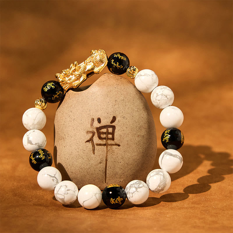 Foviel Vintage White Turquoise Black Onyx Pixiu Beads Blessing Bracelet