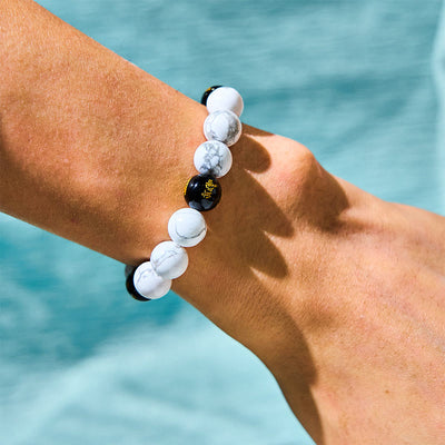 Foviel Vintage White Turquoise Black Onyx Pixiu Beads Blessing Bracelet